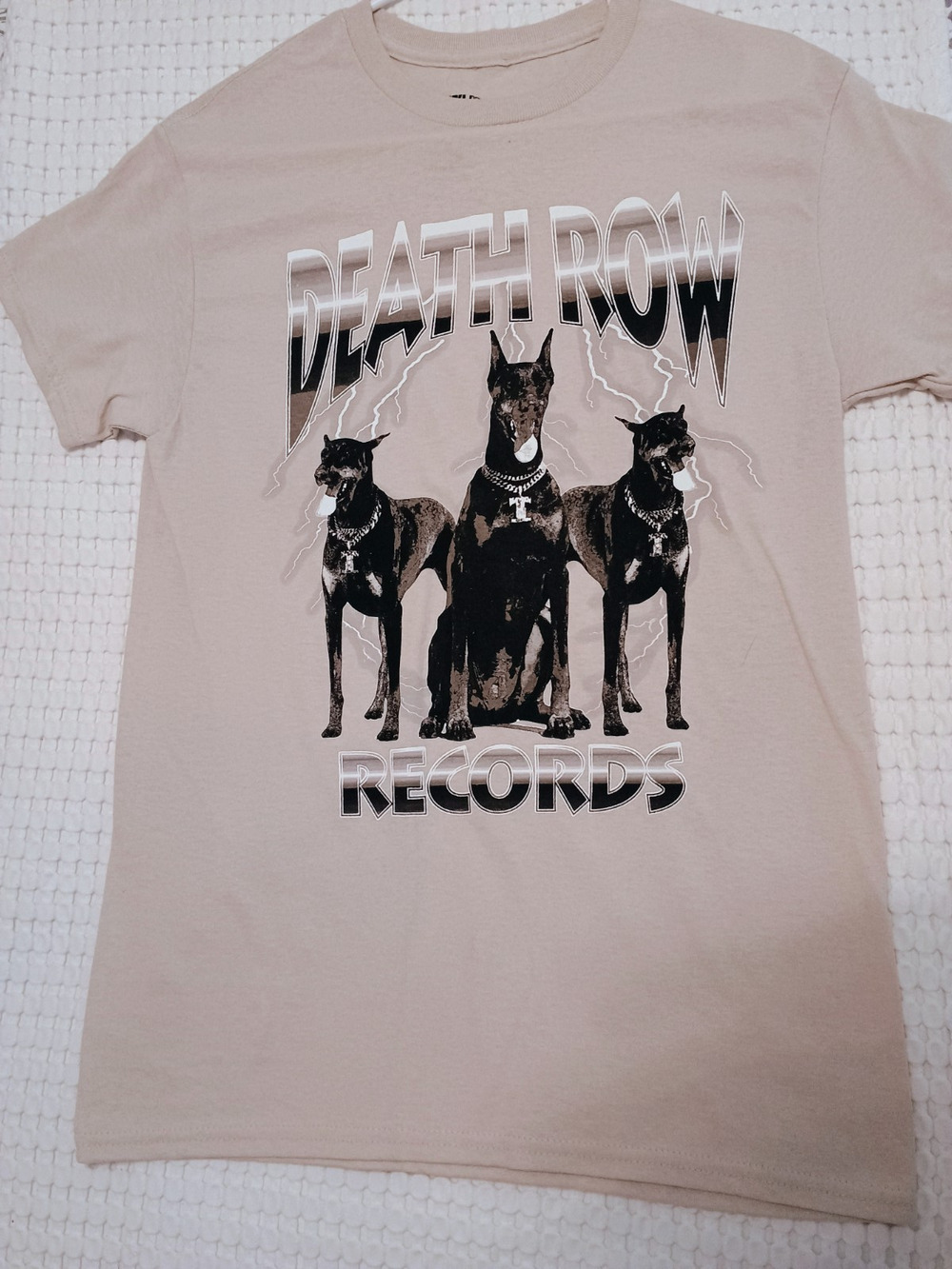 Death Row Records Mens Beige Small S Dobermans & Lightning Graphic Tee